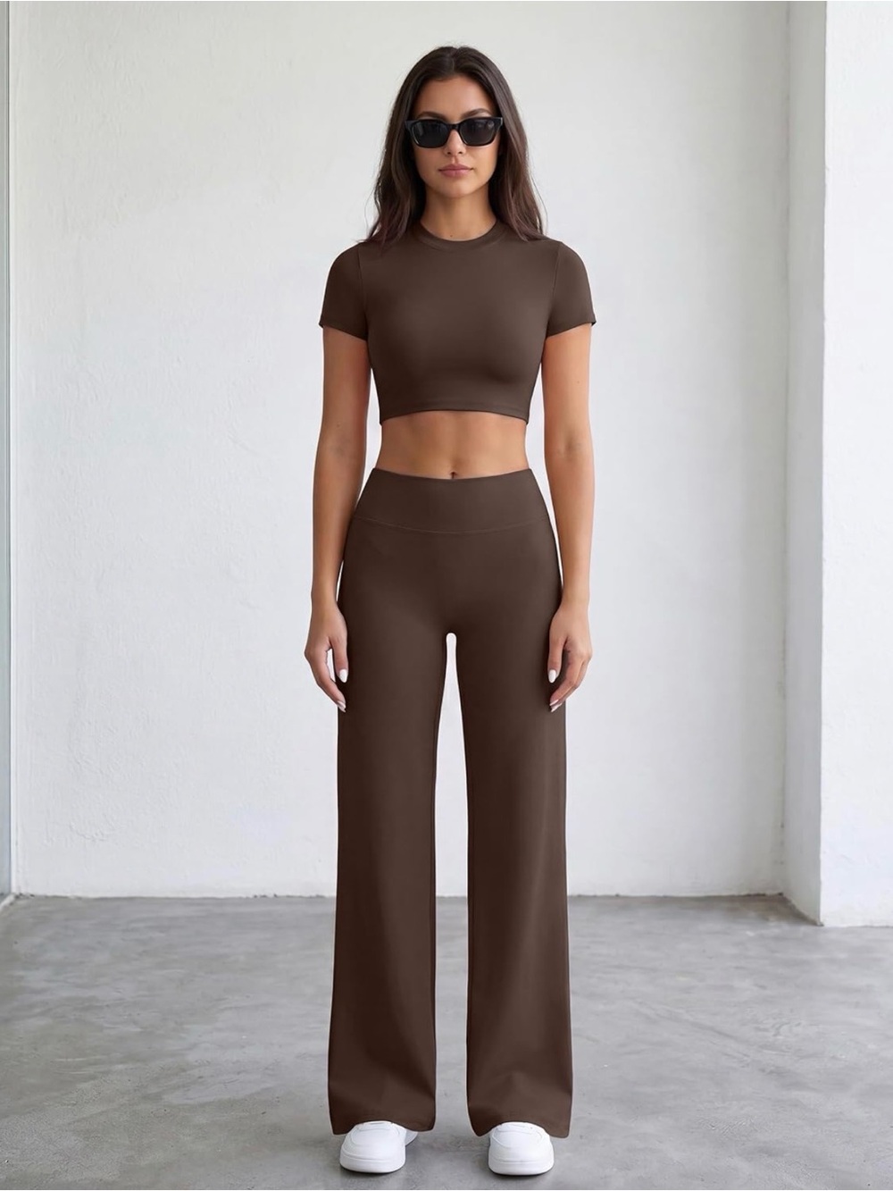 2-Piece Workout Set| Loungewear| Brown |Size M | Wide Leg Pants & Crop Top| New